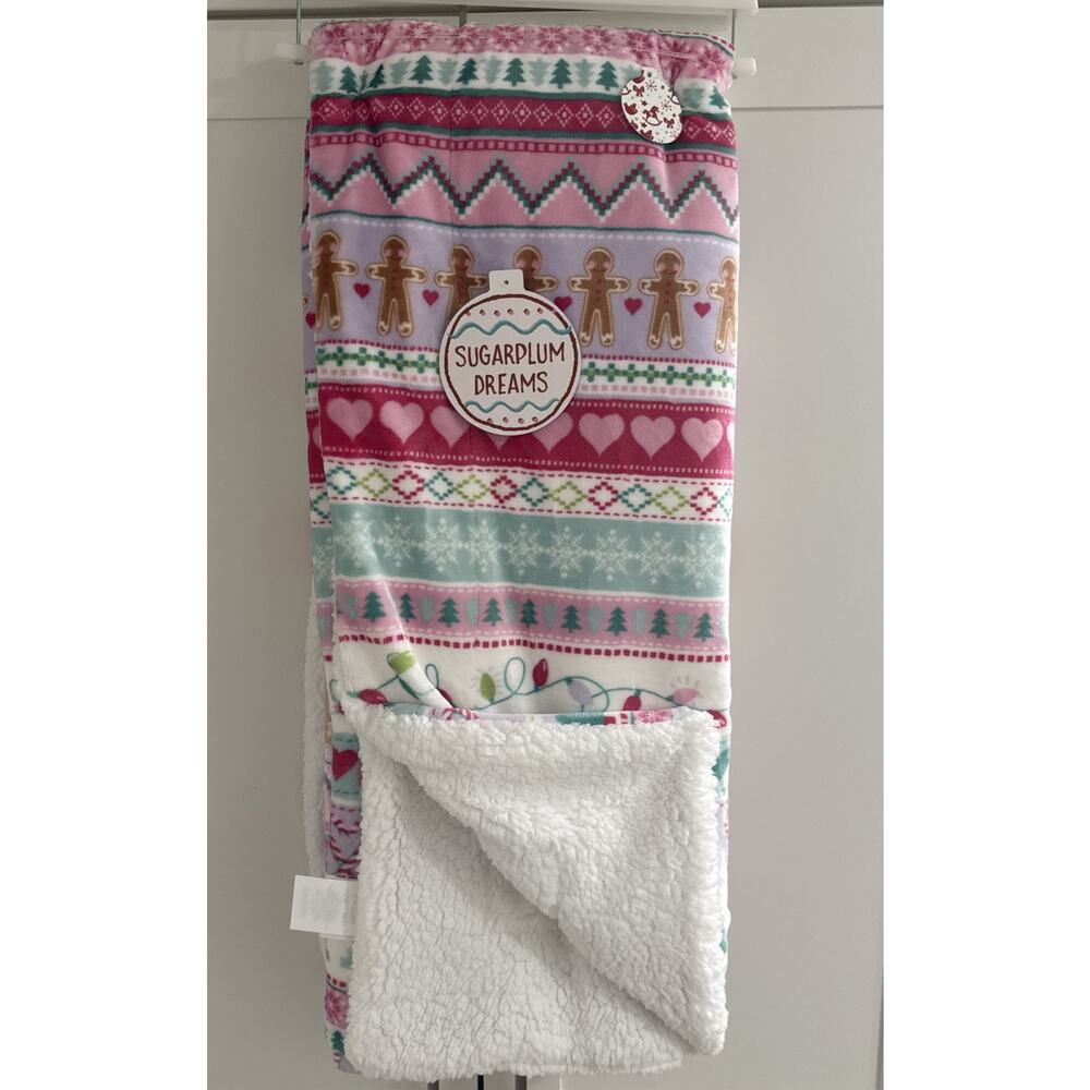 GINGERBREAD 50X70 Plush to Sherpa Throw Blanket Super Soft NEW Christmas Hearts